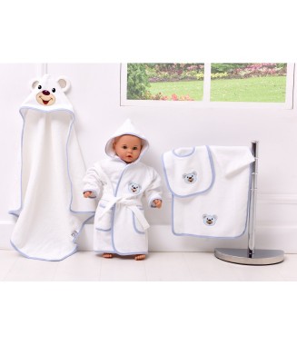 5 Parça Bebek Bornoz  Seti  Mavi Ayı