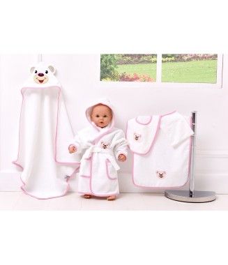 5 Parça Bebek Bornoz Seti  Pembe Ayı