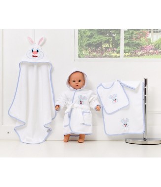 5 Parça Bebek Bornoz Seti  Mavi Tavşan